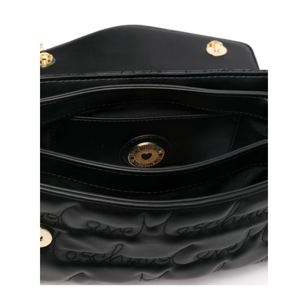 Love Moschino Zwarte Logo Geborduurde Schoudertas Black Dames