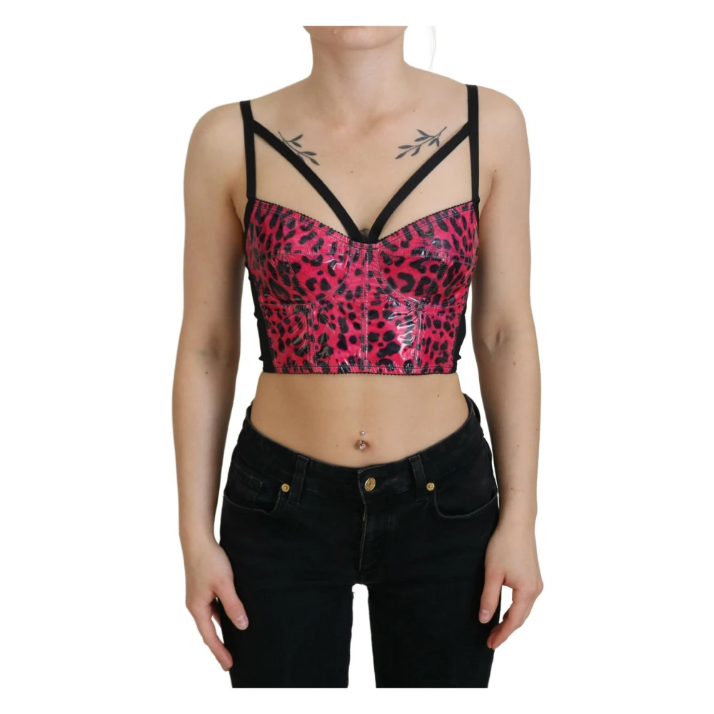 Dolce & Gabbana Women's Pink Leopard Print Bustier Corset Top
