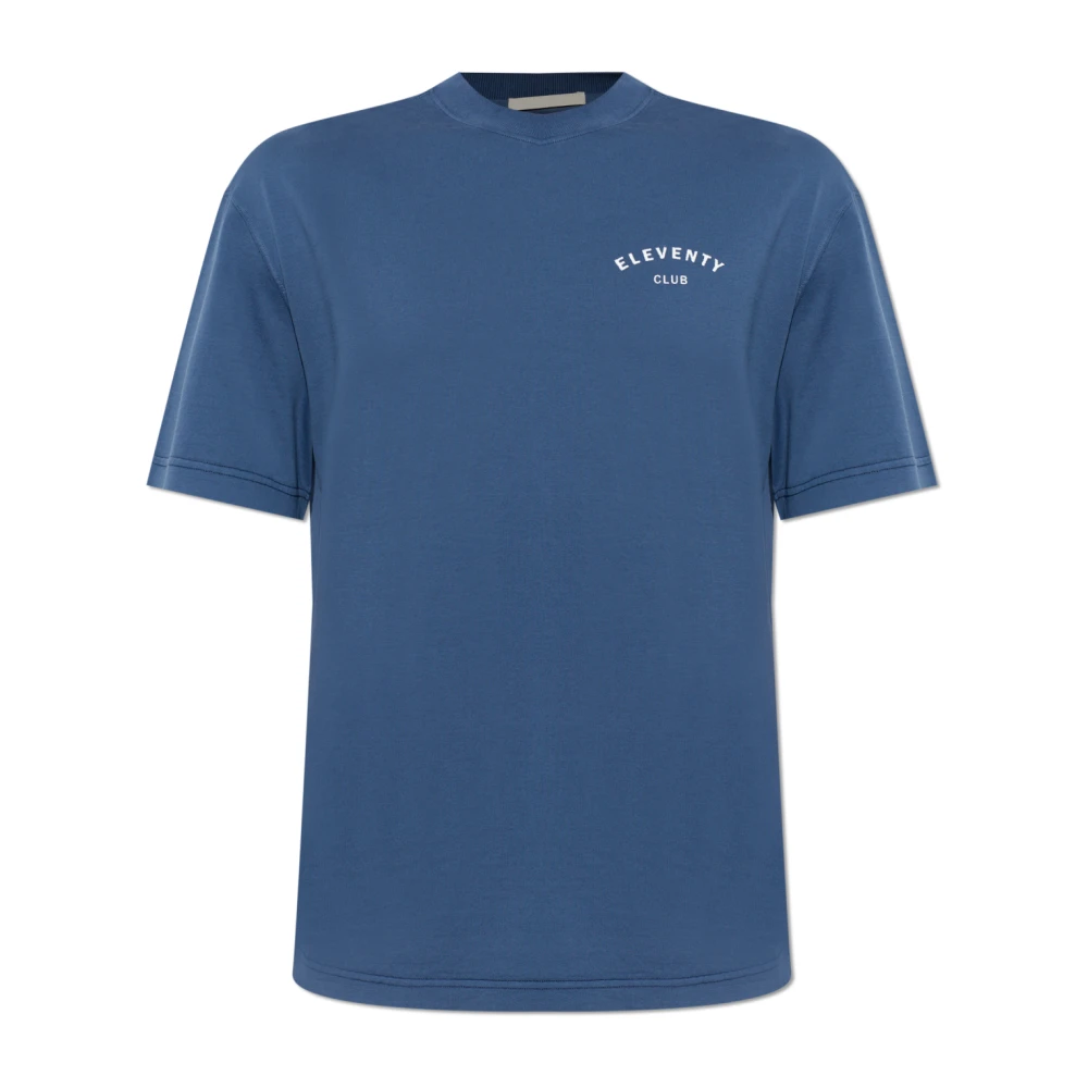 Eleventy Mannelijk Blauw Tops Heren, 2XL, Katoen, T-Shirt Met Logo-Opdruk