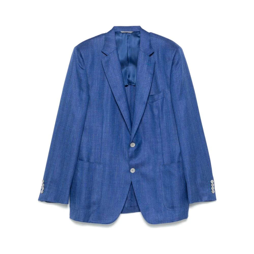 Canali Koningsblauwe Knoopjasje Lange Mouwen Blue Heren