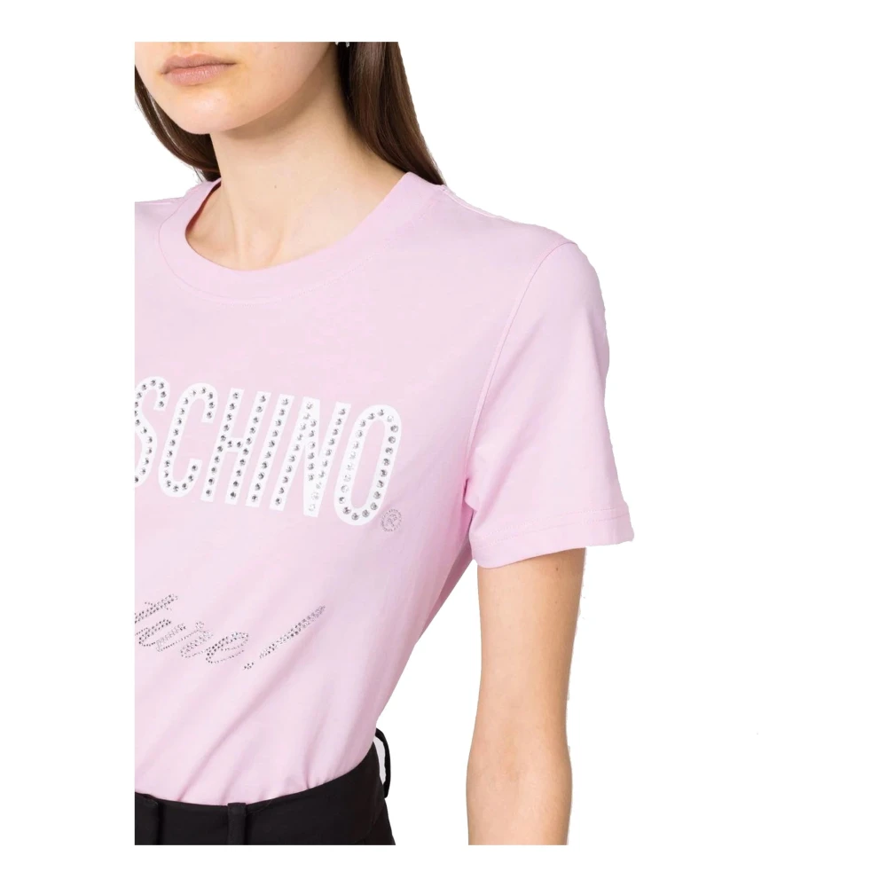 Moschino Kristalversierde T-shirt Pink Dames