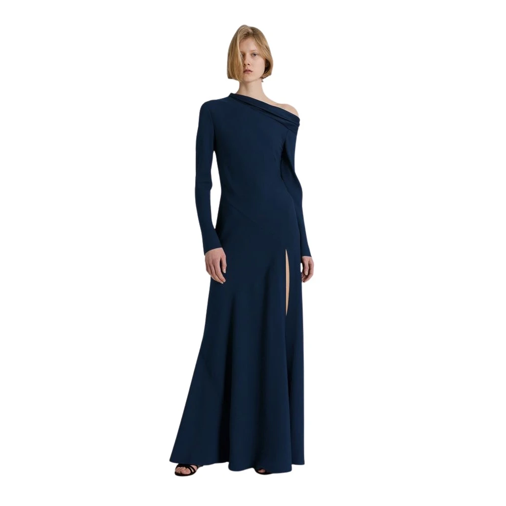 Alberta Ferretti Blue Long Off-The-Shoulder Dress With Slit - Female - Gowns - Xs - Dresses