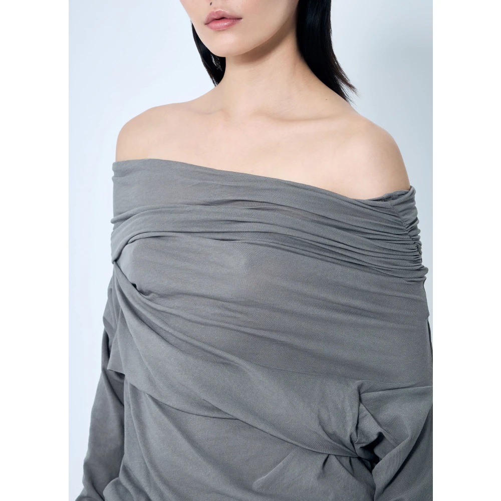 Entire Studios Off-Shoulder Gedrapeerd Longsleeve Top Gray Dames