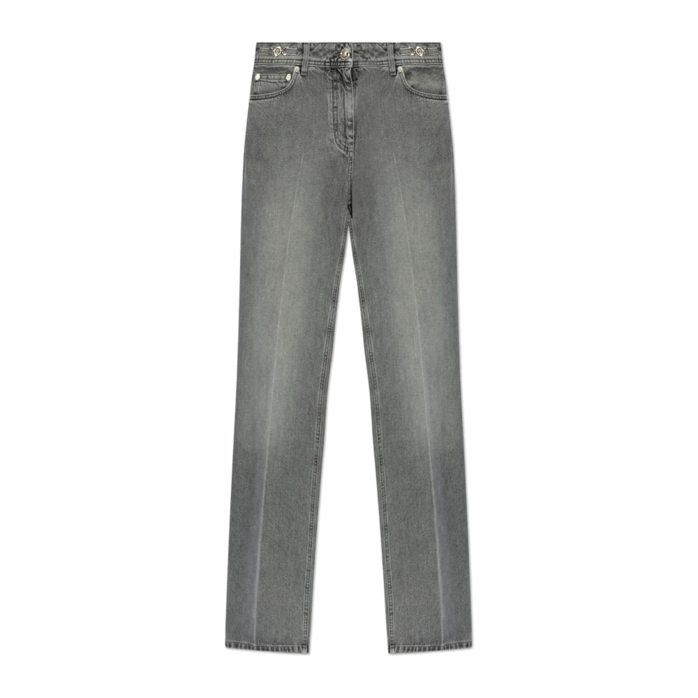 Versace Hoge Taille Grijze Jeans Rechte Pijp Gray Dames