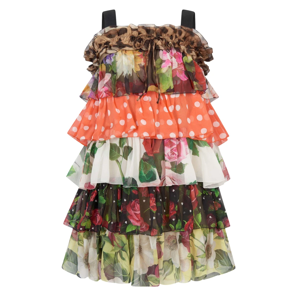 Dolce & Gabbana Multicolor Dresses, Female, 12 Y, Girls Ruffle Dress In Multicolour