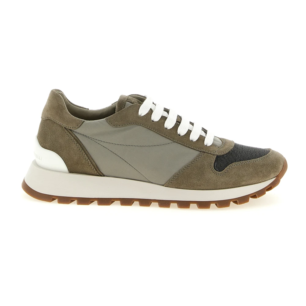 Brunello Cucinelli Techno Fabric Runners met Kostbare Neus Dames Schoenen Groen
