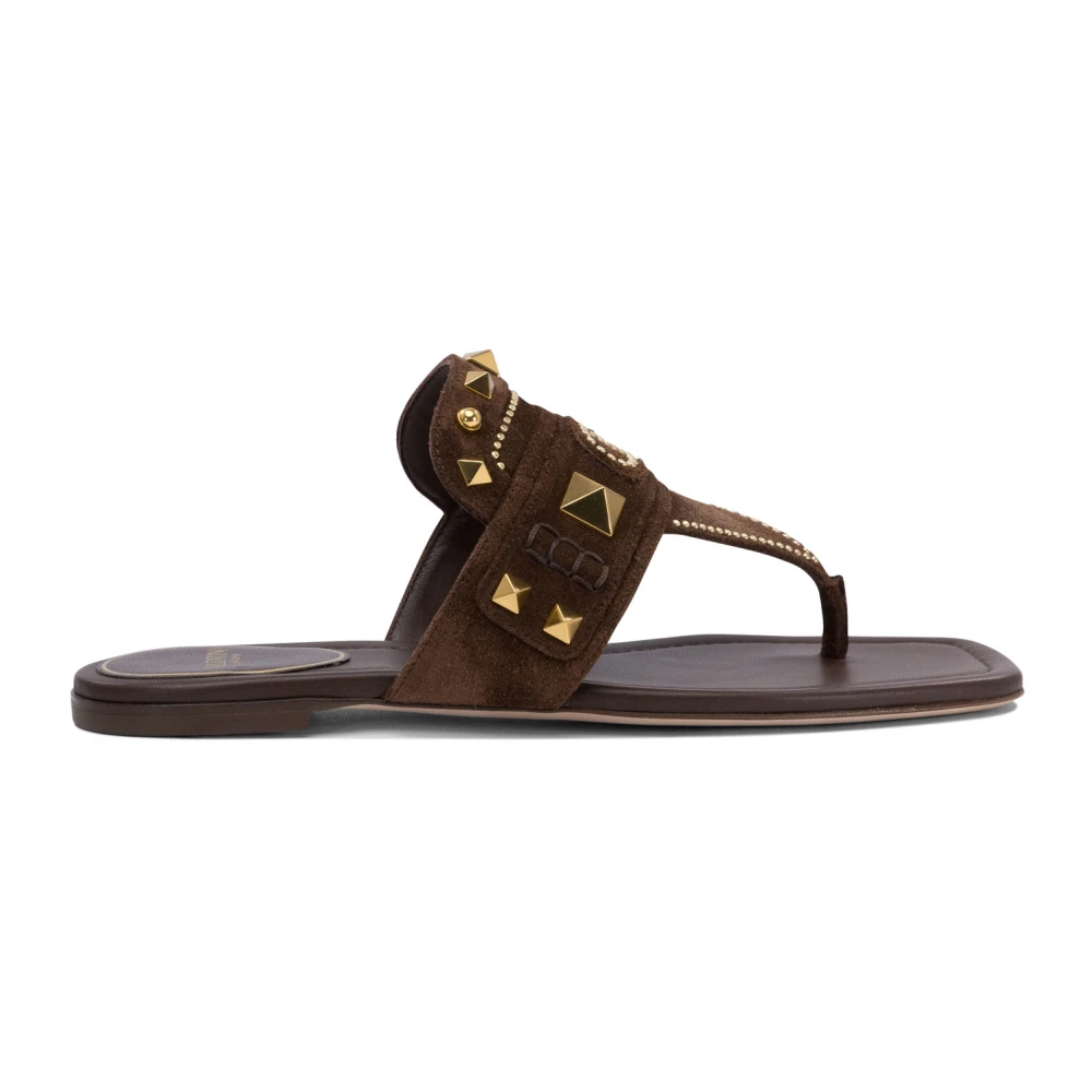 Valentino Garavani Brown Sandals With Stud Detailing - Female - Flip Flops - Brown - 3 Uk - Shoes