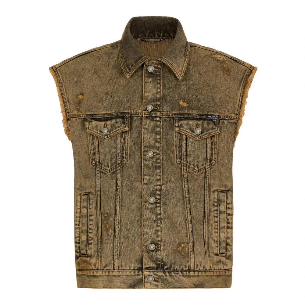 Dolce & Gabbana Denim Vest Jacket Gilet in Jeans Brown Heren