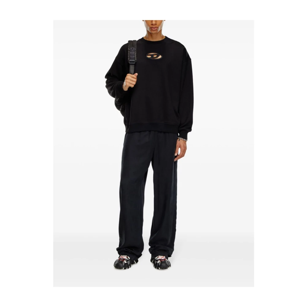 Diesel Zwarte Sweatshirt met Cut-Out Logo Black Heren