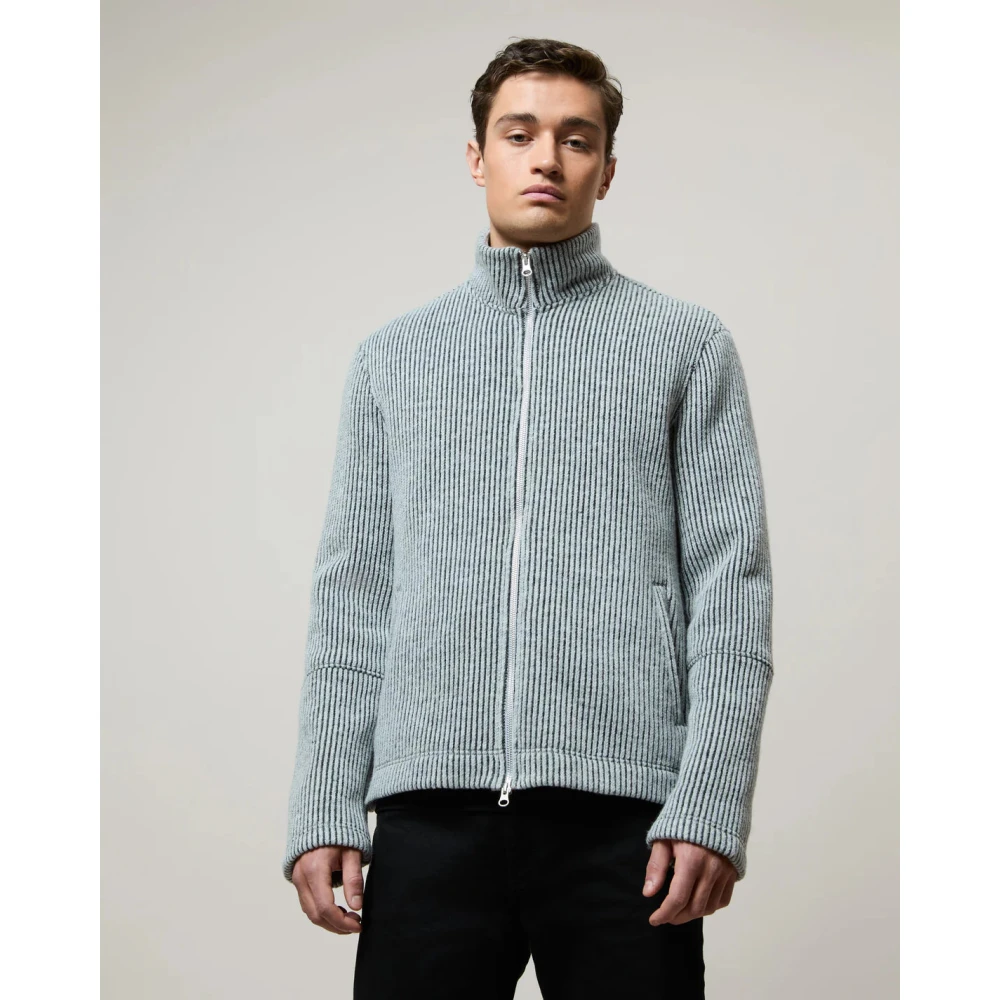 Brixtol Textiles Grijze Gebreide Jas met Tweewegrits Gray Heren