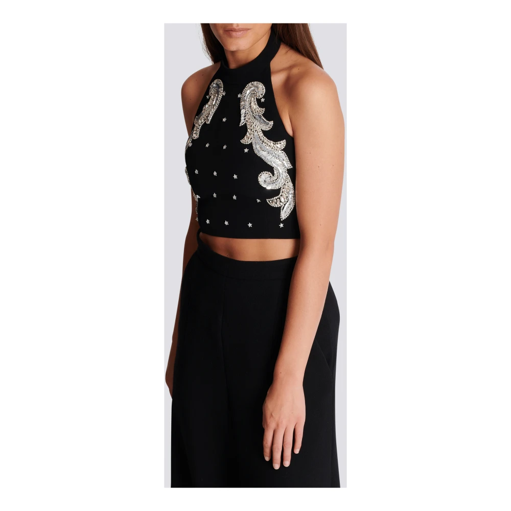 Balmain Barok geborduurde top zonder rug Black Dames