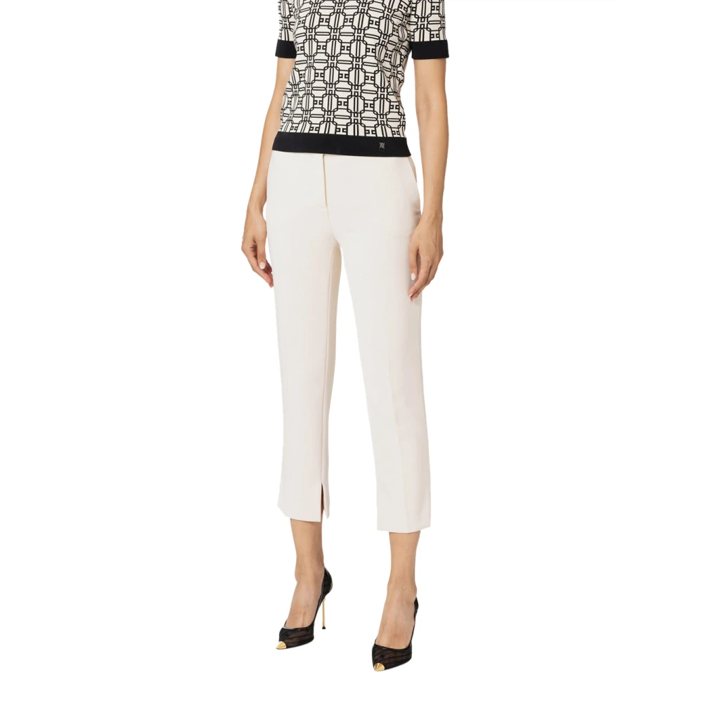 Elisabetta Franchi Lichte Crêpe Straight Leg Broek White Dames