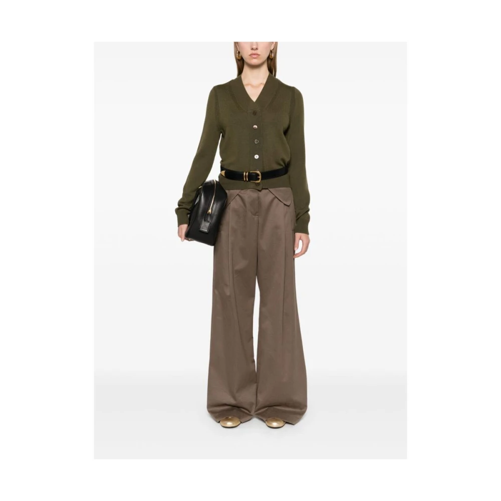 Staud Khaki Merino Wol Gebreide V-Hals Trui Green Dames