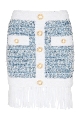 Frynskantad kjol i denimtweed