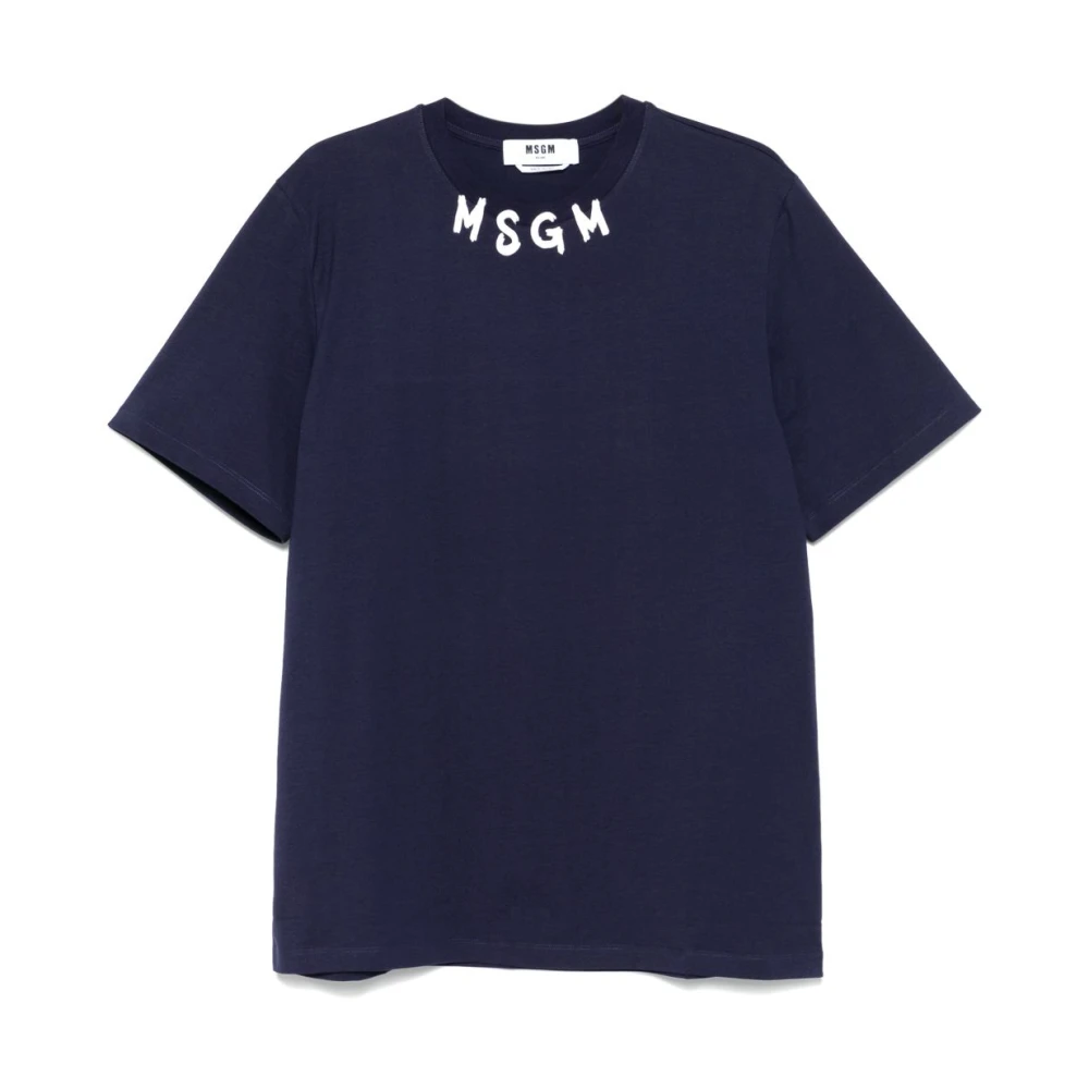 Msgm Blauw T-shirt met Bedrukt Logo Blue Heren
