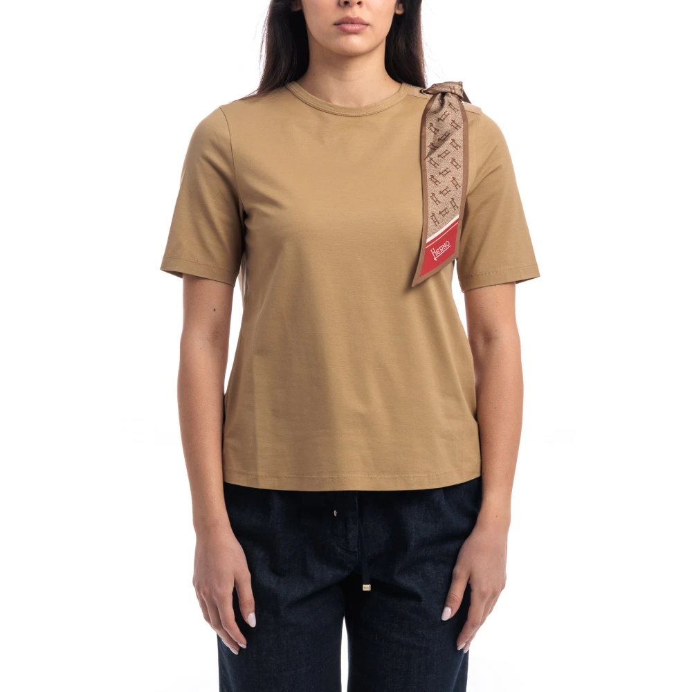 Herno Superfin T-shirt i stretch-bomull med scarf Beige, Dam