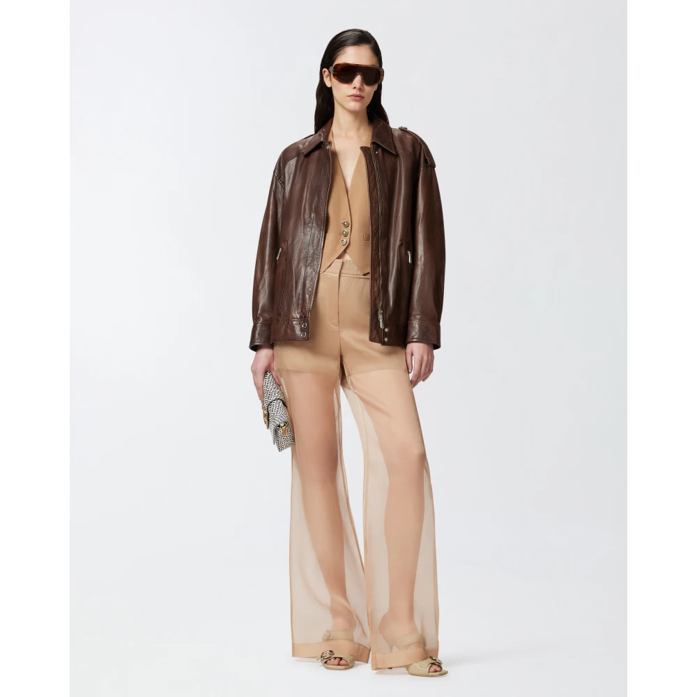pinko Mouwloos Linnen Vest met Organza Details Brown Dames