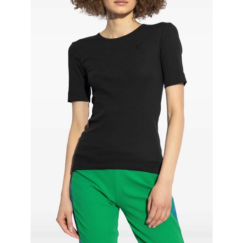 Ganni Zwart Katoenen Logo T-Shirt Black Dames