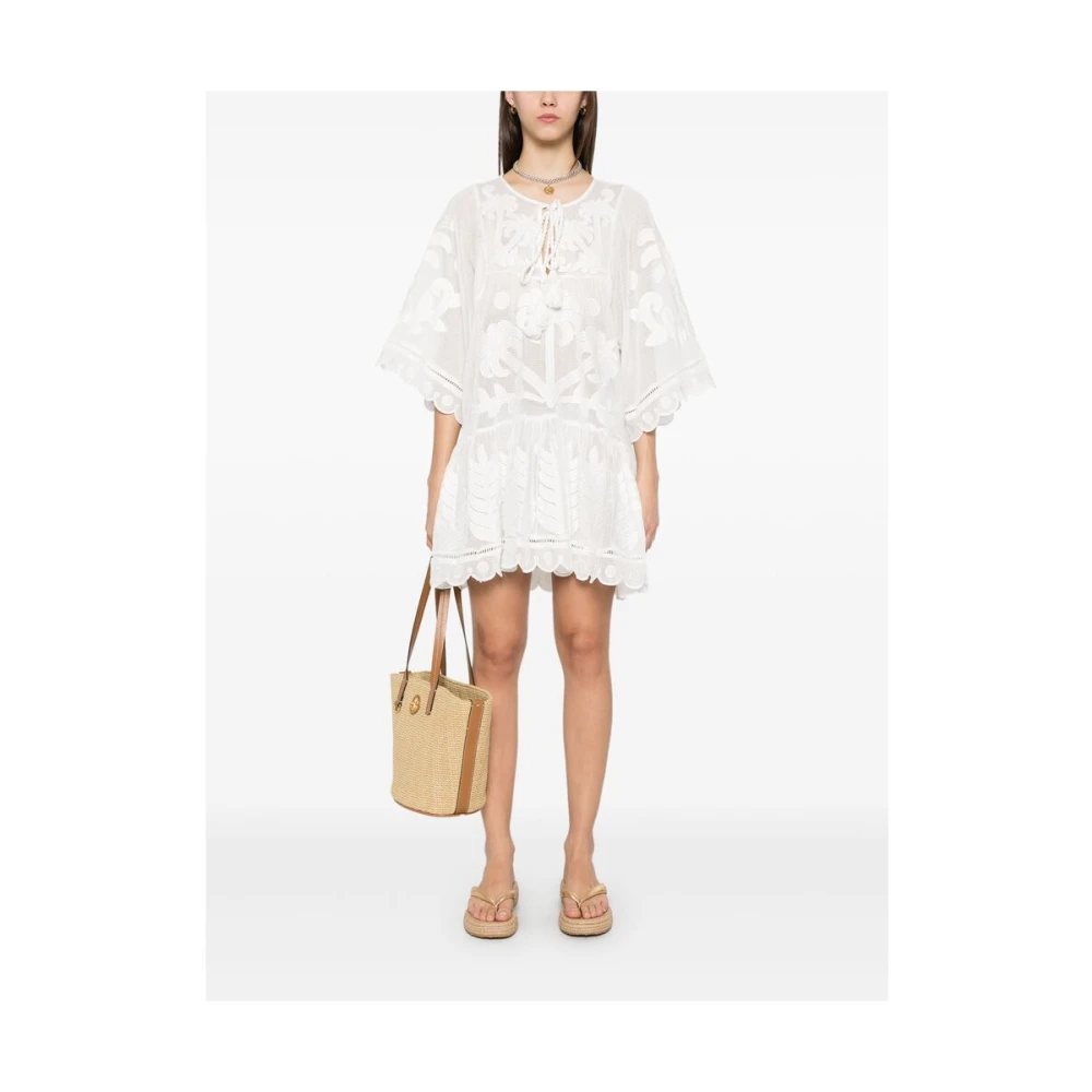 Farm Rio Witte Voorkant Strik Ruched Jurk White Dames