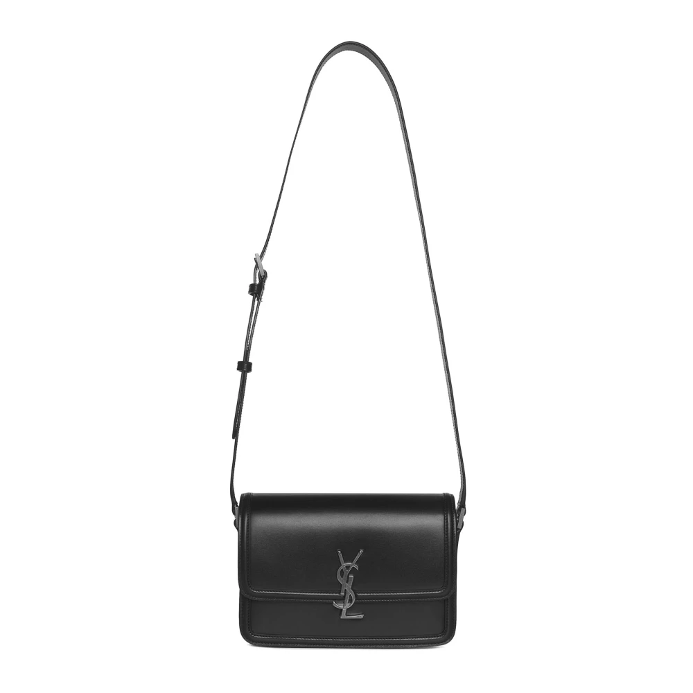 Saint Laurent Zwarte Monogram Logo Leren Messenger Tas Black Heren