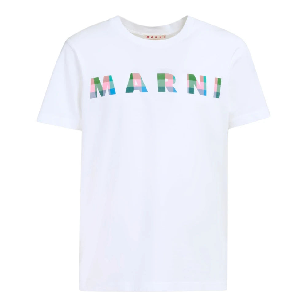Marni Katoenen T-shirt met ruitjeslogo White Heren