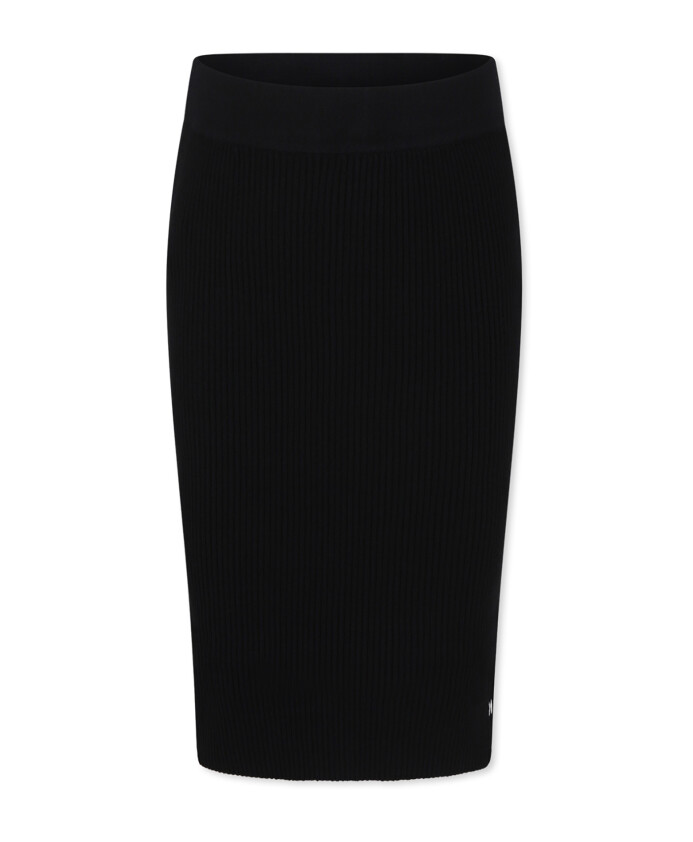 black-ribbed-elastic-waist-skirt