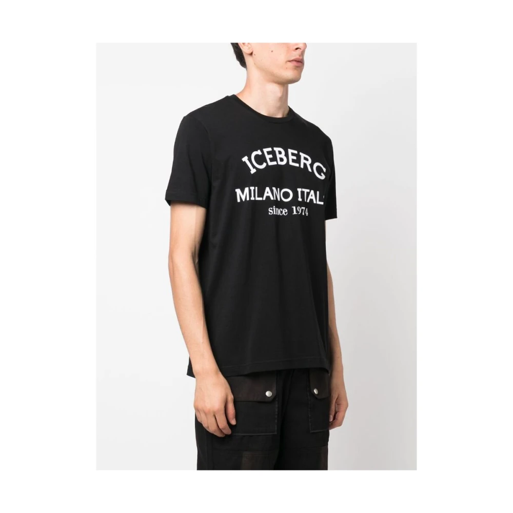 Iceberg Zwart Logo Print Crew Neck T-shirt Black Heren