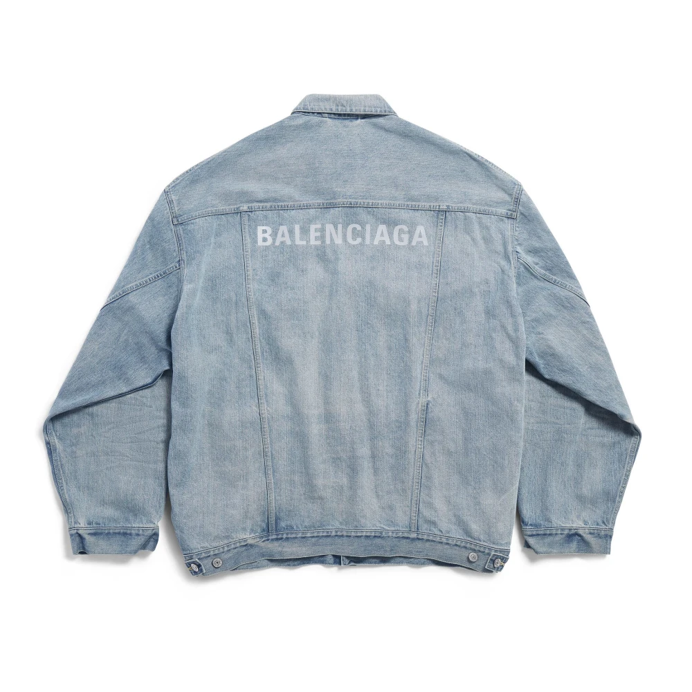 Balenciaga Denim Jacket Outback Blue Logo Print Blue Dames
