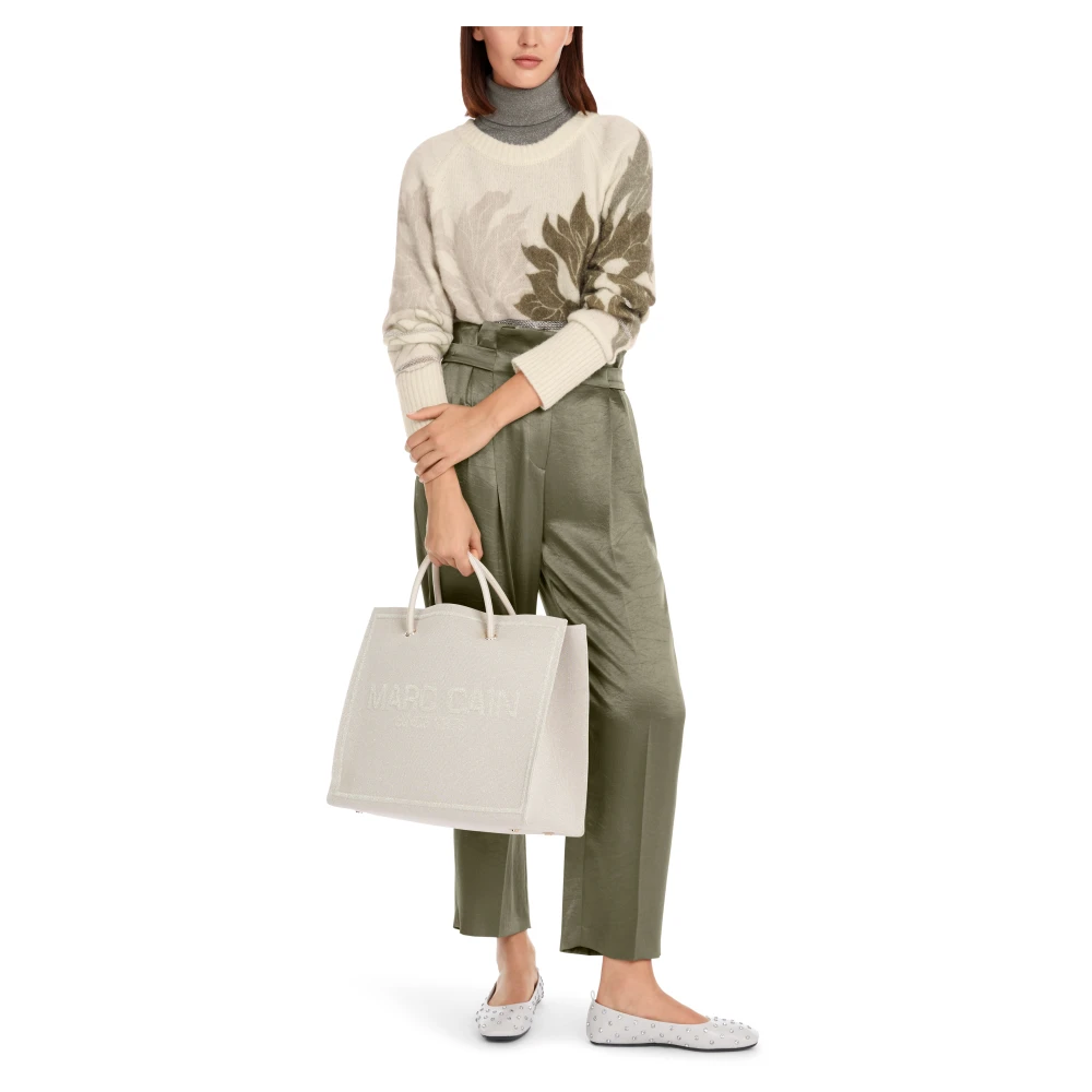 Marc Cain Bloemen Lurex Pullover Gebreid in Duitsland Beige Dames