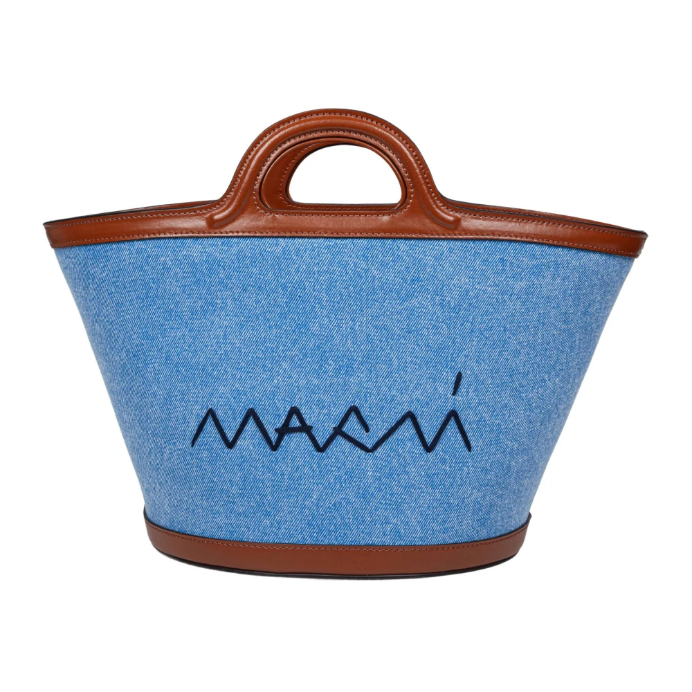 Marni Denim en leren tropicalia handtas met geborduurd logo Blue Dames