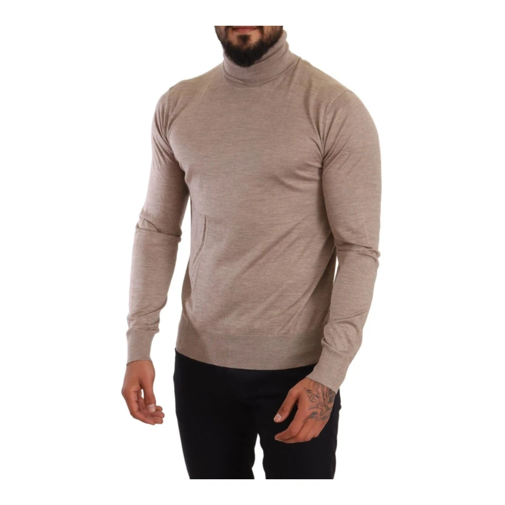 Dolce & Gabbana Beige Cashmere Silk Turtleneck Sweater Beige Heren