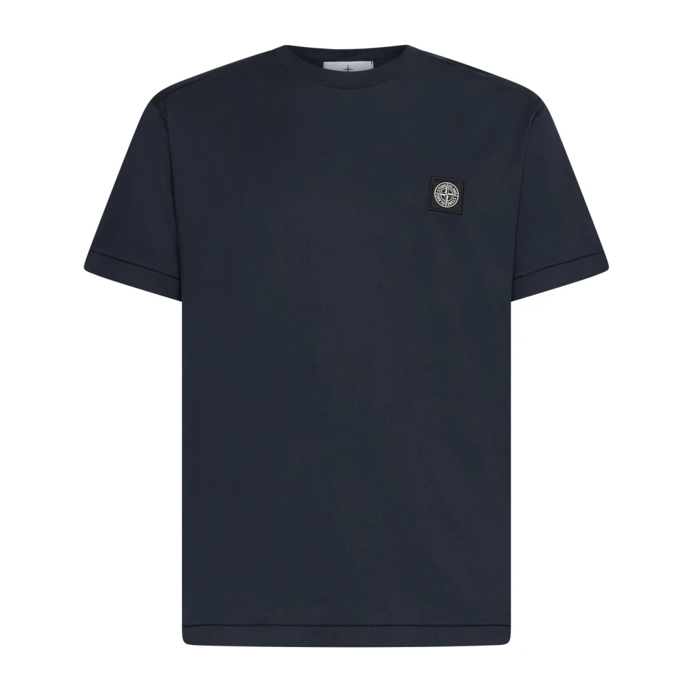 Stone Island Blå Bomull T-shirt med Logo Patch Blue, Herr