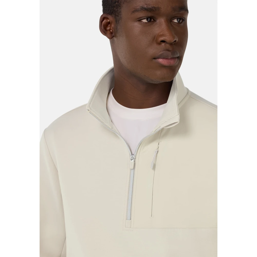 Boggi Milano Half-Zip Hoodie in Lichtgewicht Katoenen Scuba Mix Beige Heren