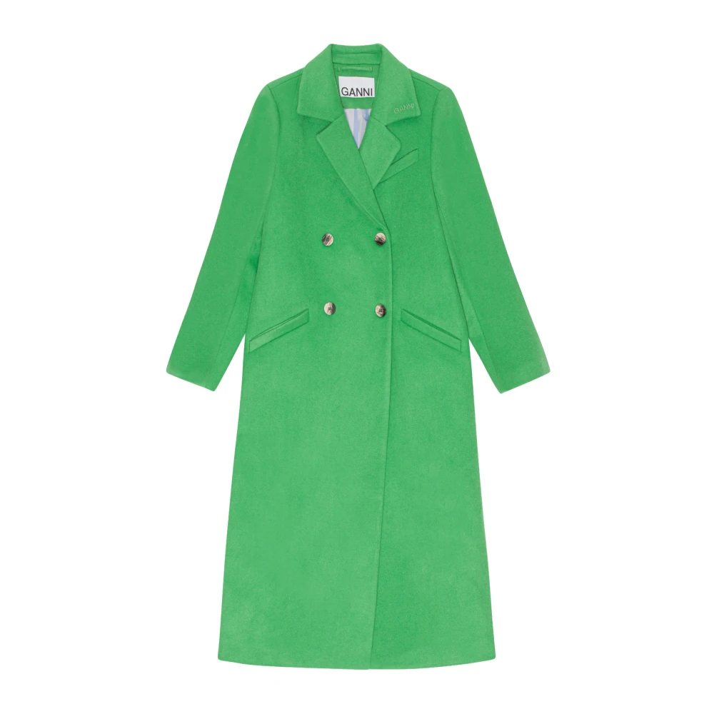Ganni Women's Green Double-Breasted Coats, S, Stylish Wool Coat