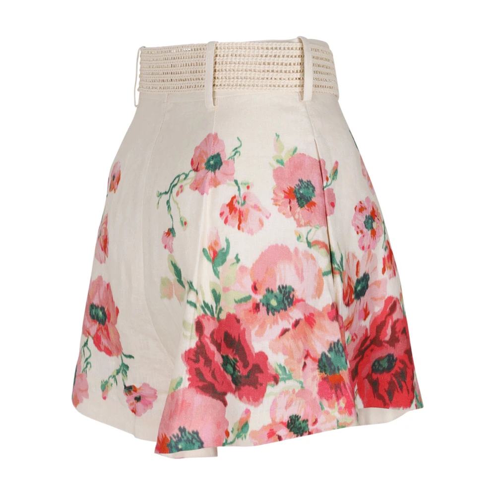Zimmermann Lightburst Tuck Bloemen Linnen Hoge Taille Short Multicolor Dames