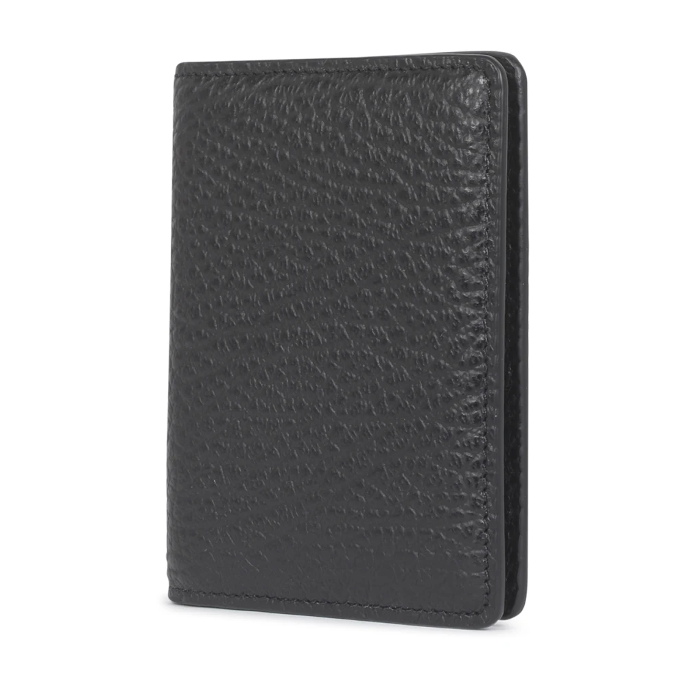 Maison Margiela Zwarte leren kaarthouder met vierstiks motief Black Dames