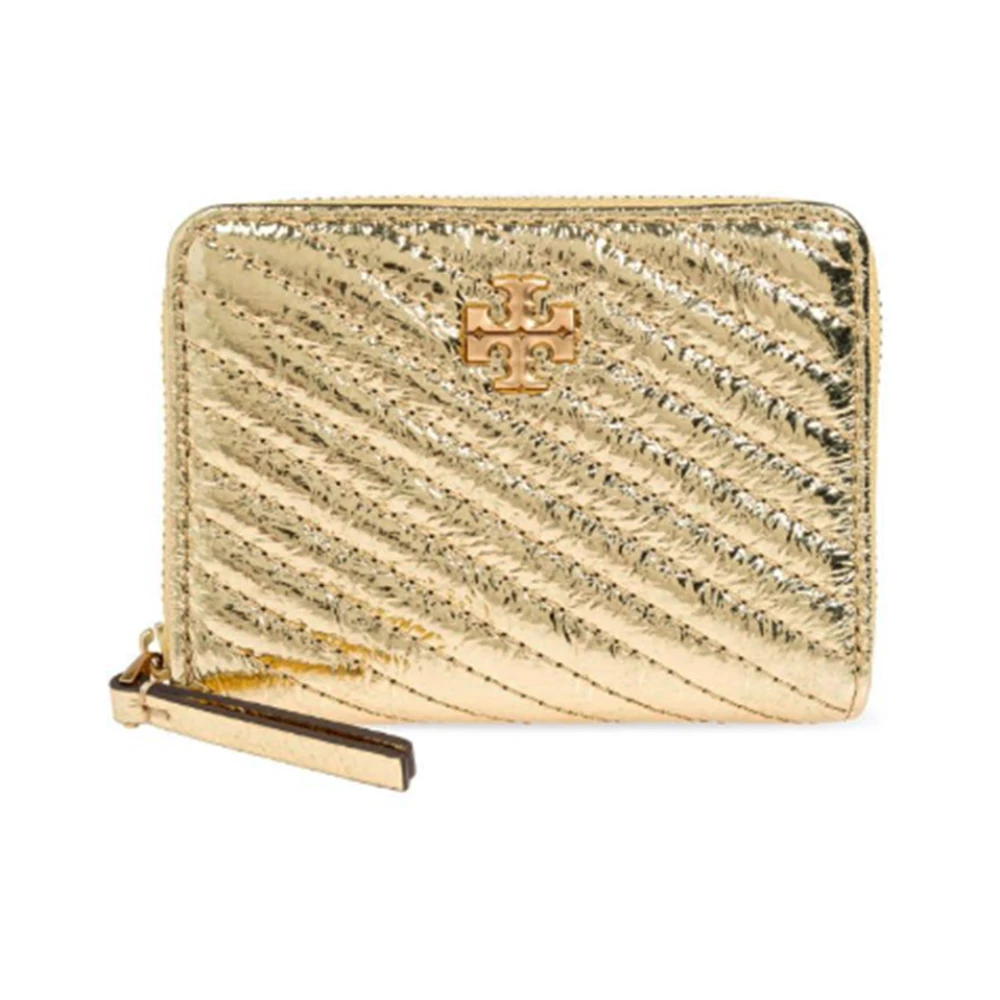 TORY BURCH Gouden Metallic Gestikte Portemonnee met Double T Yellow Dames