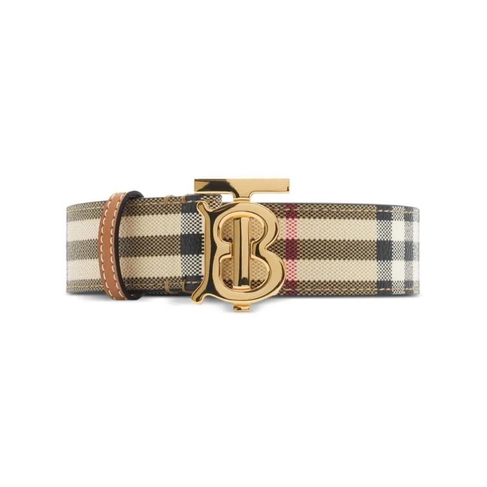 Burberry Vintage Check Patroon Leren Riem Beige Dames
