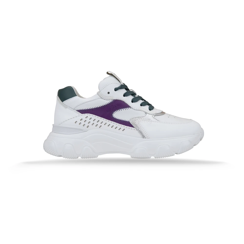 Hogan Leren Vetersneakers met Geperforeerde Details Dames Schoenen Wit