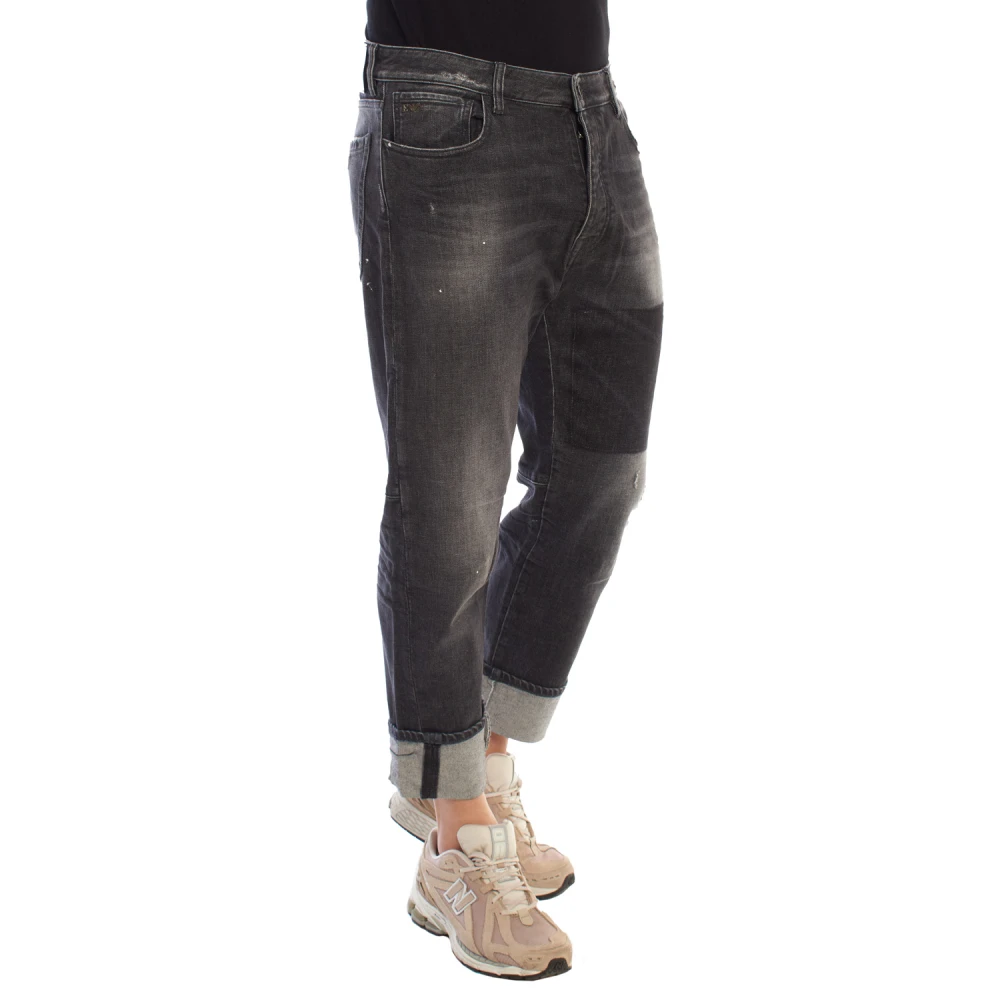 Emporio Armani Denim straight fit jeans met omgeslagen zomen Black Heren