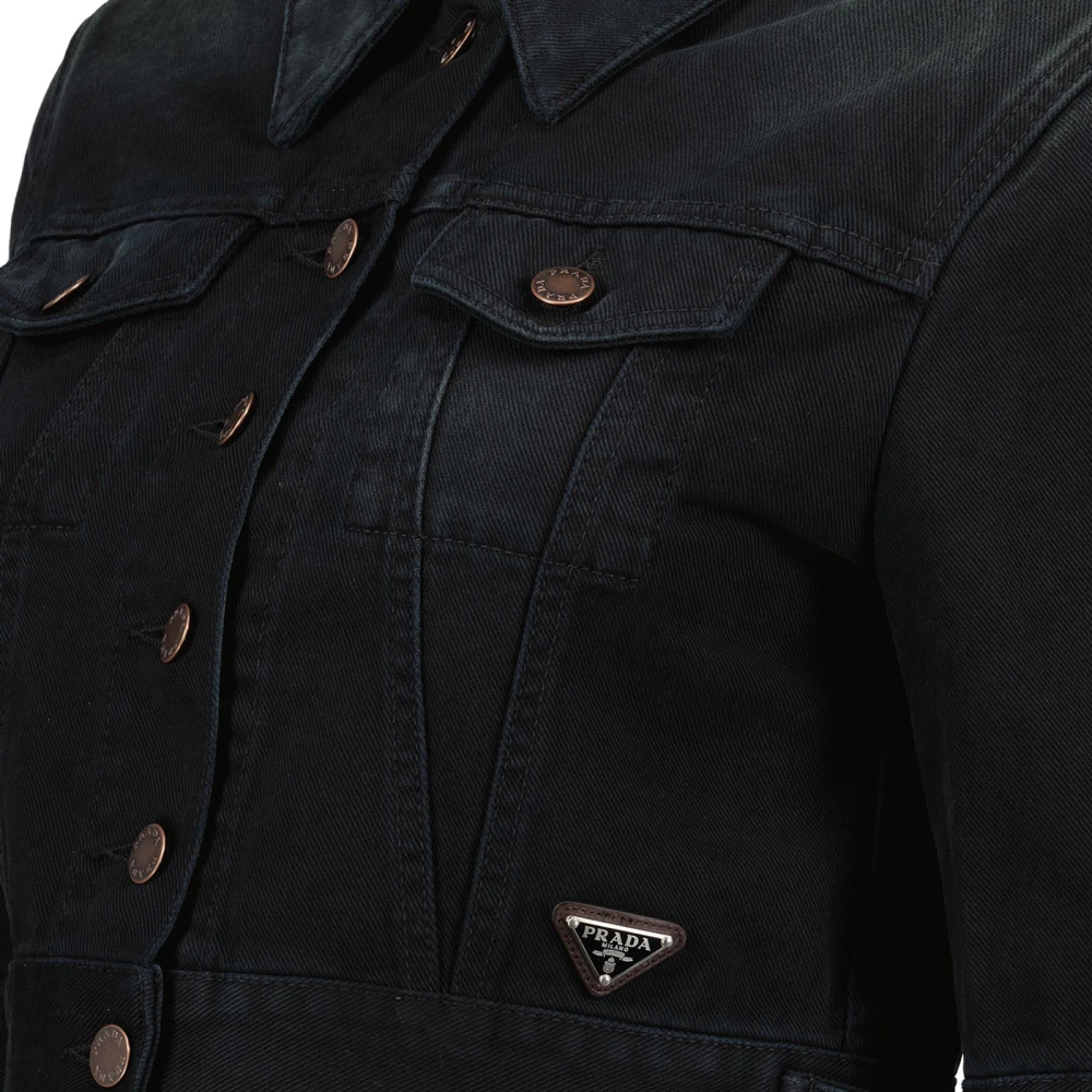 Prada Zwarte Gewassen Denim Crop Jack Black Dames