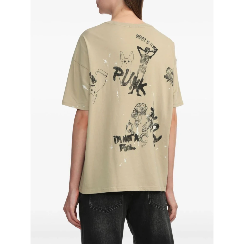 R13 Khaki Paint Splatter Stamp Relaxed T-shirt Brown Dames