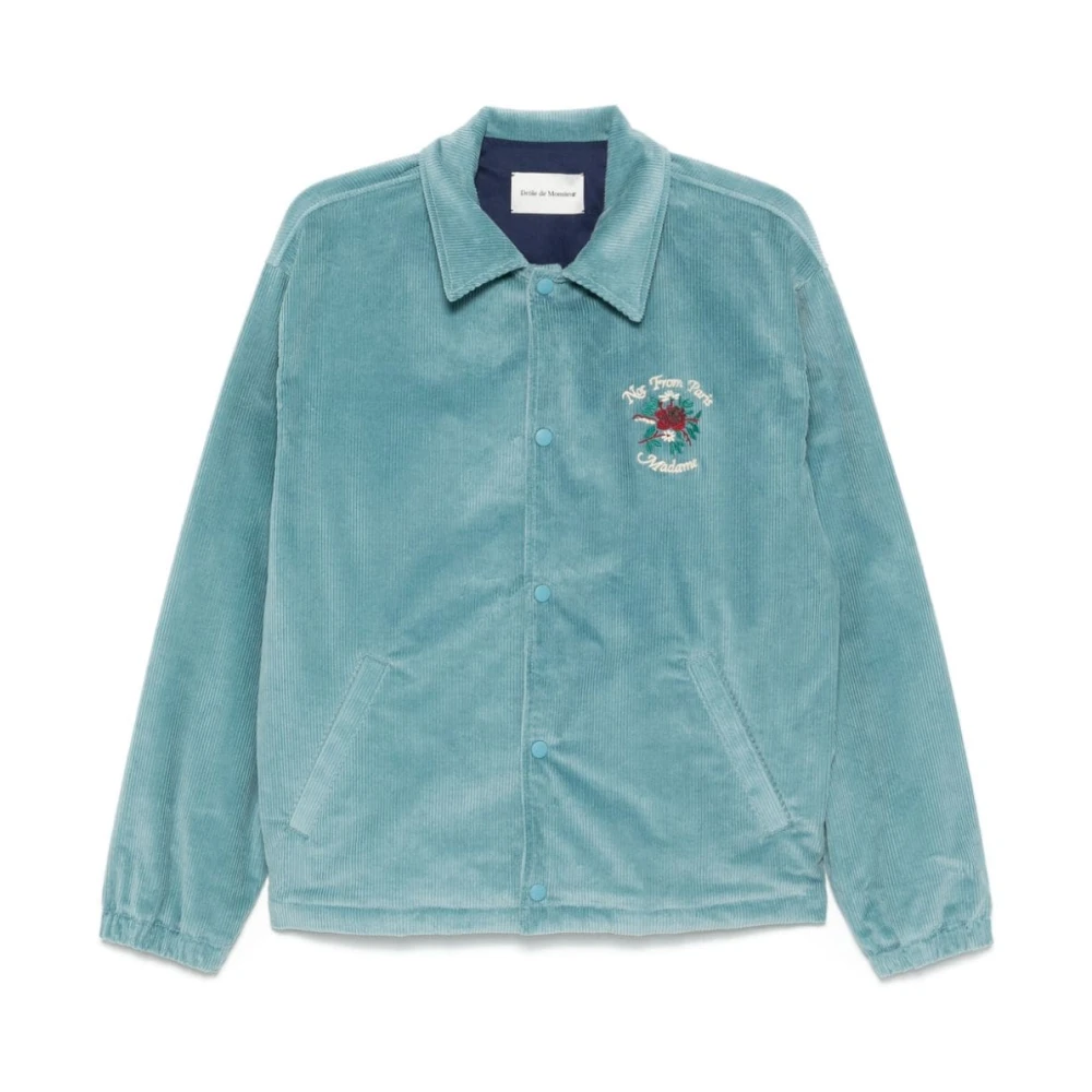 Drole de Monsieur Geborduurde Ribfluwelen Jas Blue Heren