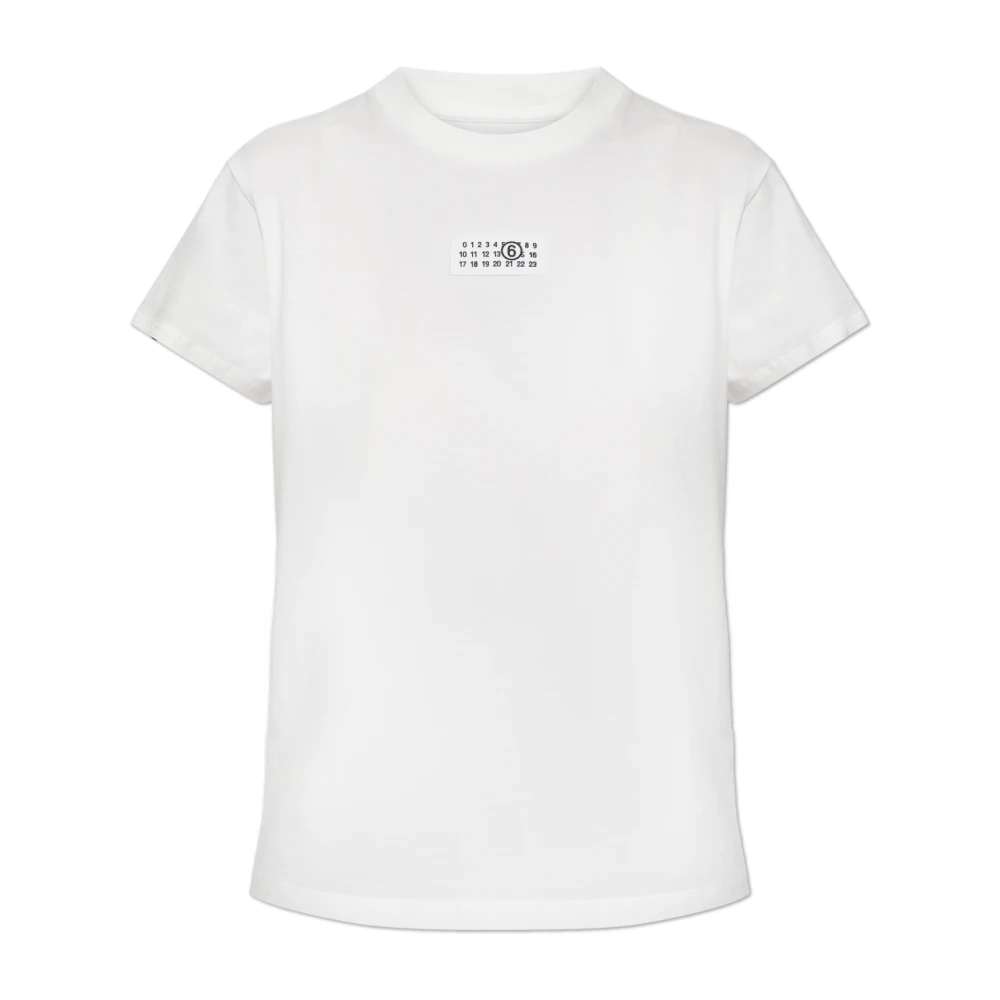 Mm6 Maison Margiela Women's White T-Shirts, S, Numeric Cotton Jersey T-Shirt