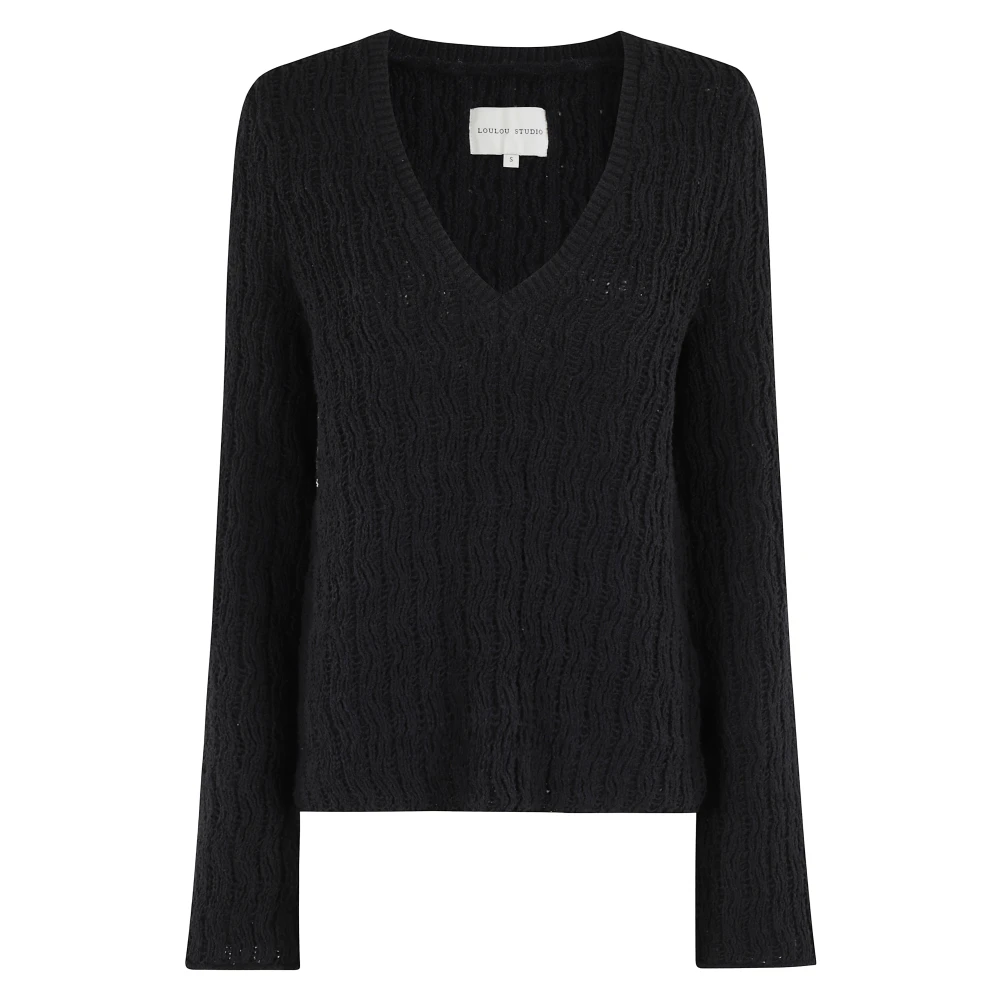 Loulou Studio Stijlvolle V-hals trui Black Dames