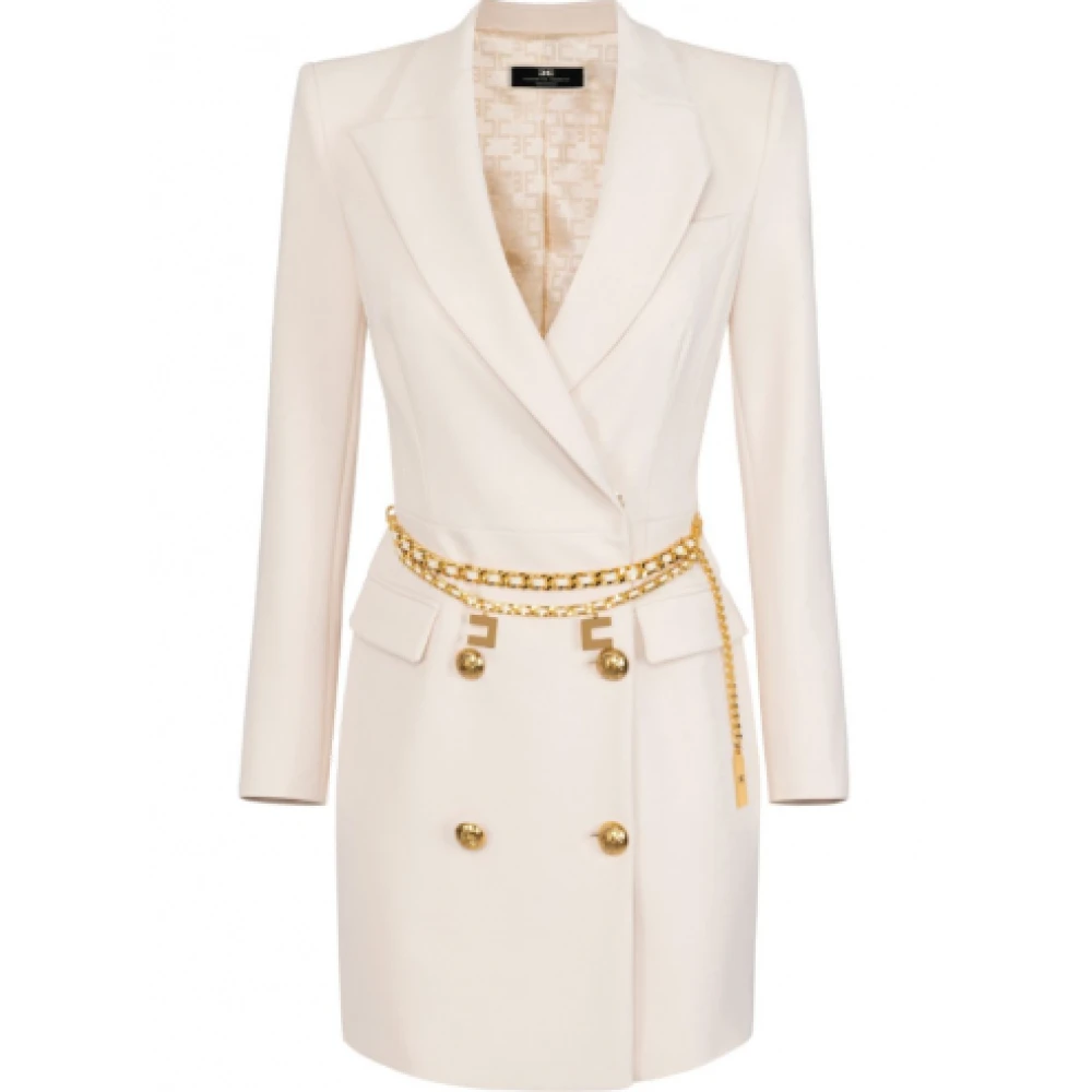 Elisabetta Franchi Beige Guld Lyx Klänning Montpellier Boutique White, Dam