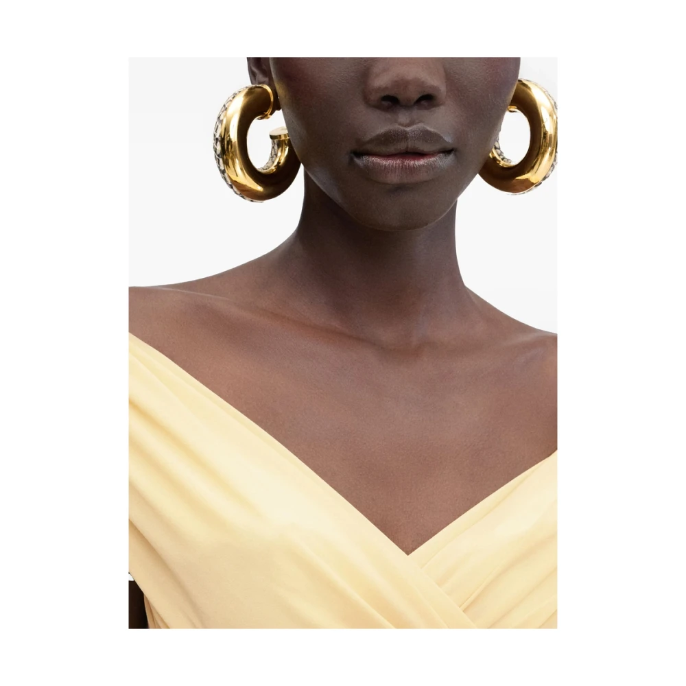 Jacquemus Beige V-Hals Off-Shoulder Jurk Yellow Dames