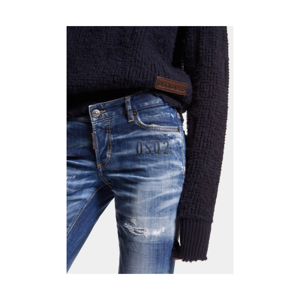 Dsquared2 Jennifer Skinny Jeans met rood logo Blue Dames