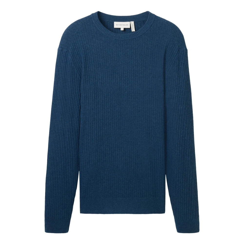 Tom Tailor Gestructureerde Crewneck Gebreid Nachtblauw Blue Heren