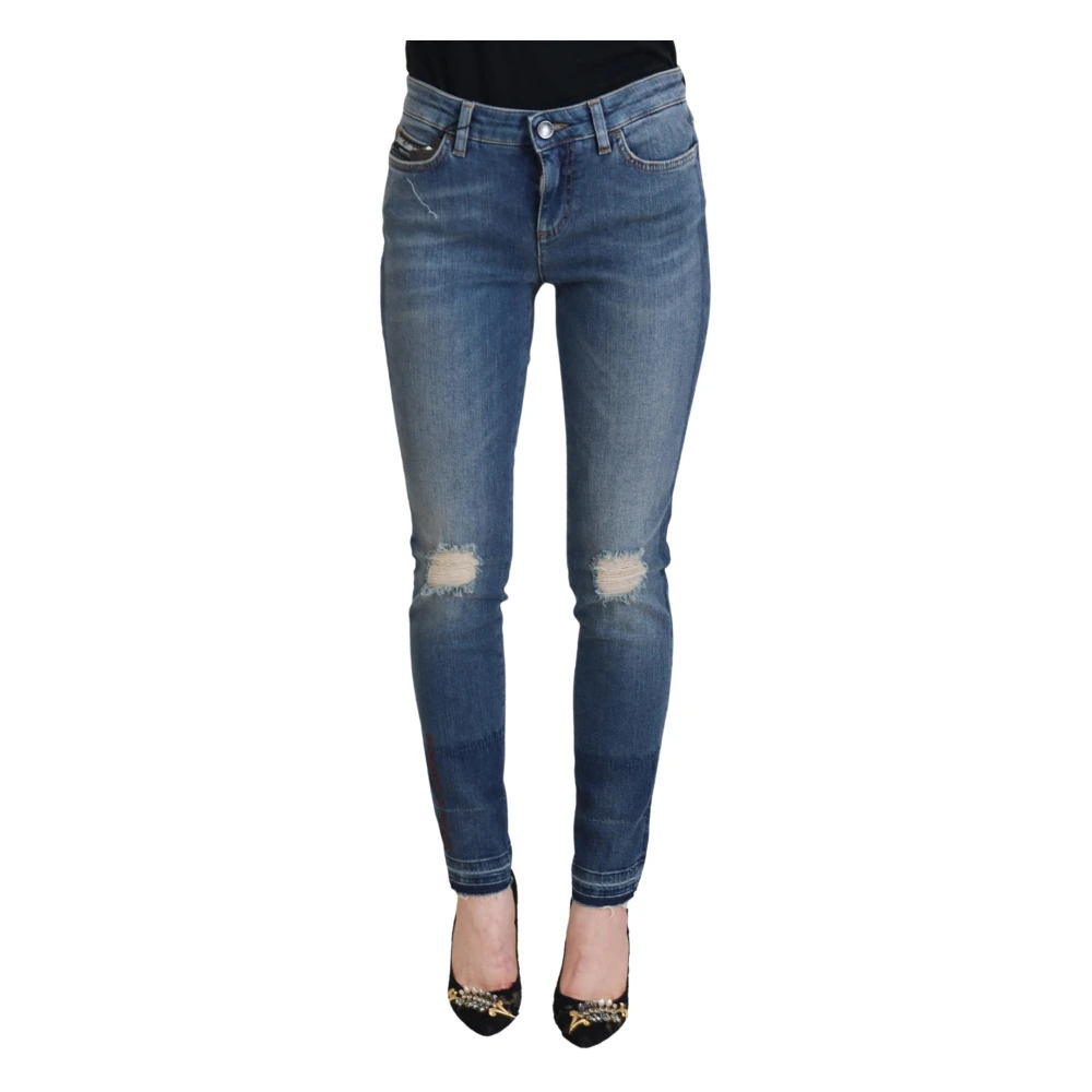 Dolce & Gabbana Women's Blue Tattered Denim Jeans - Skinny Fit Jeans - S - Jeans